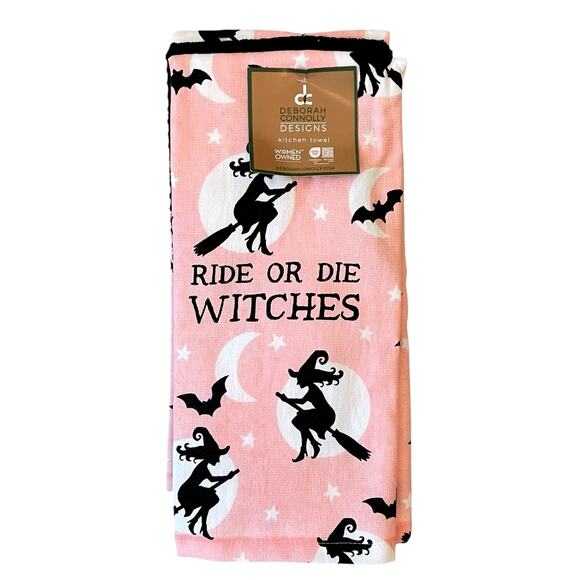New Release Deborah Connolly Halloween RIDE OR DIE WITCHES Kitchen Towel Set - Picture 1 of 7